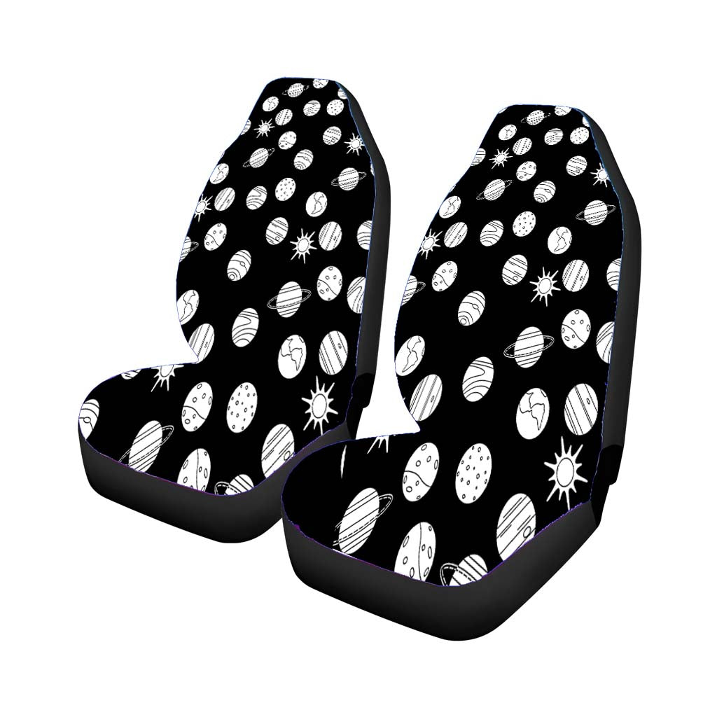 White Black Planet Pattern Doodle car Seat Covers