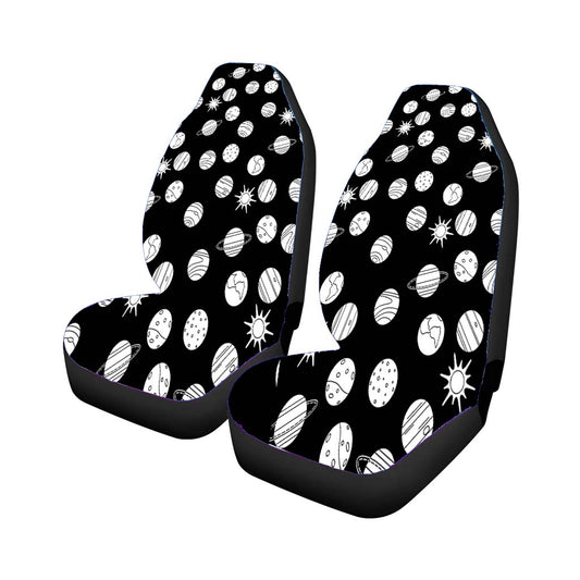 White Black Planet Pattern Doodle Car Seat Covers