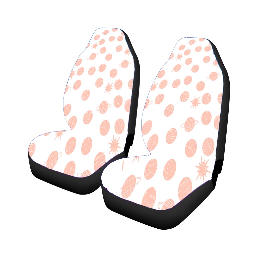 White Peach Planet Pattern Doodle car Seat Covers