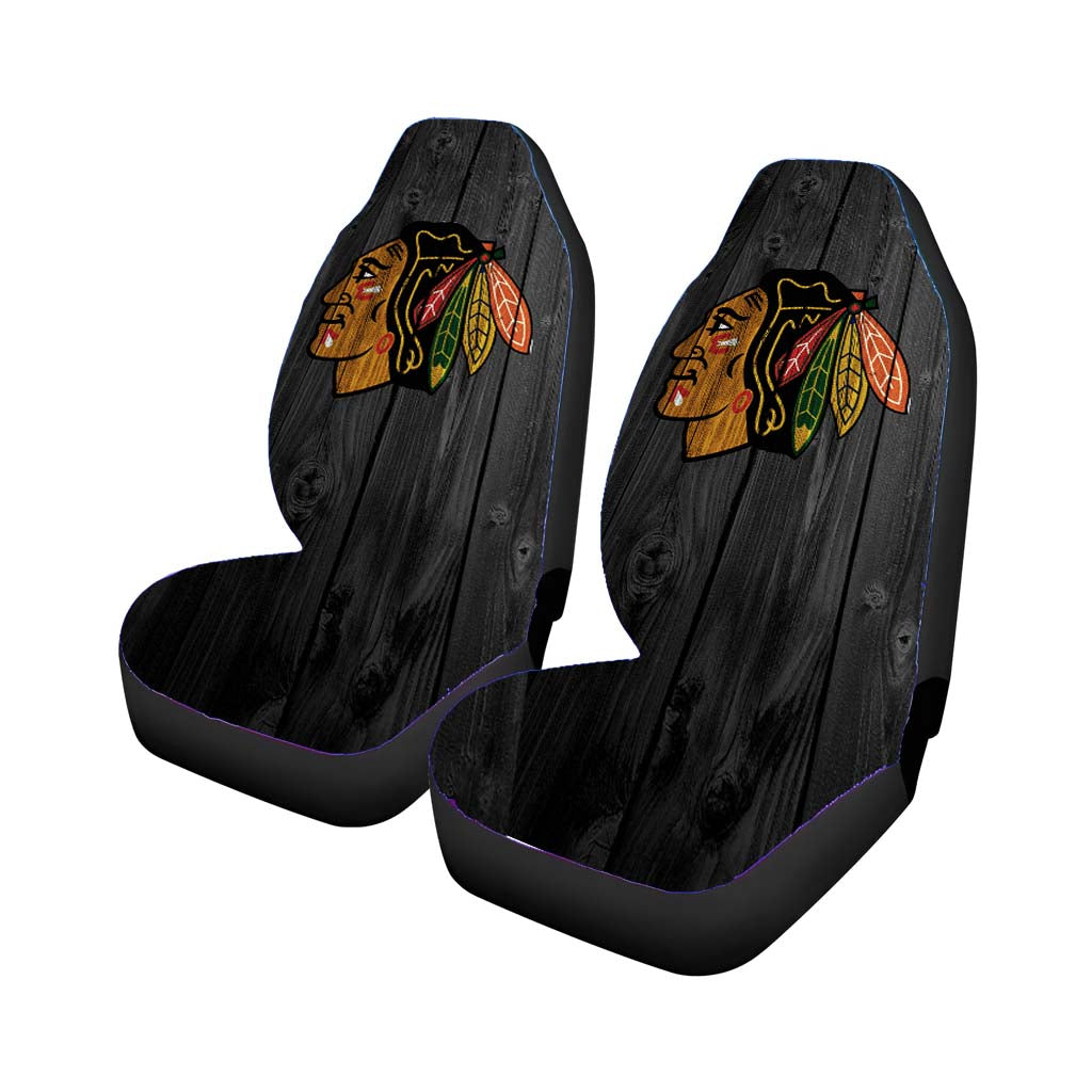 chicago blackhawks nhl logo dark wood wallpaper Car Seat Covers