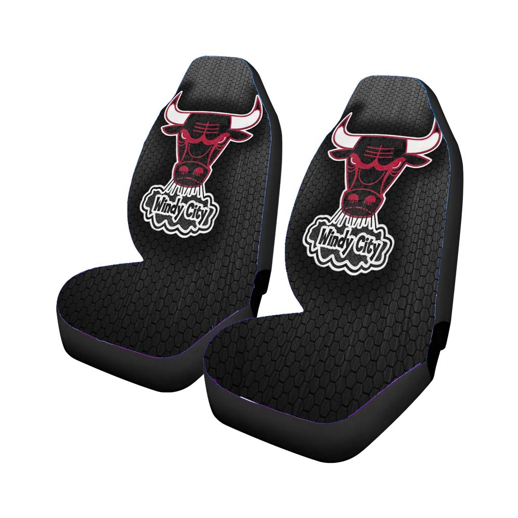chicago bulls windy city logo black iron textu Car Seat Covers