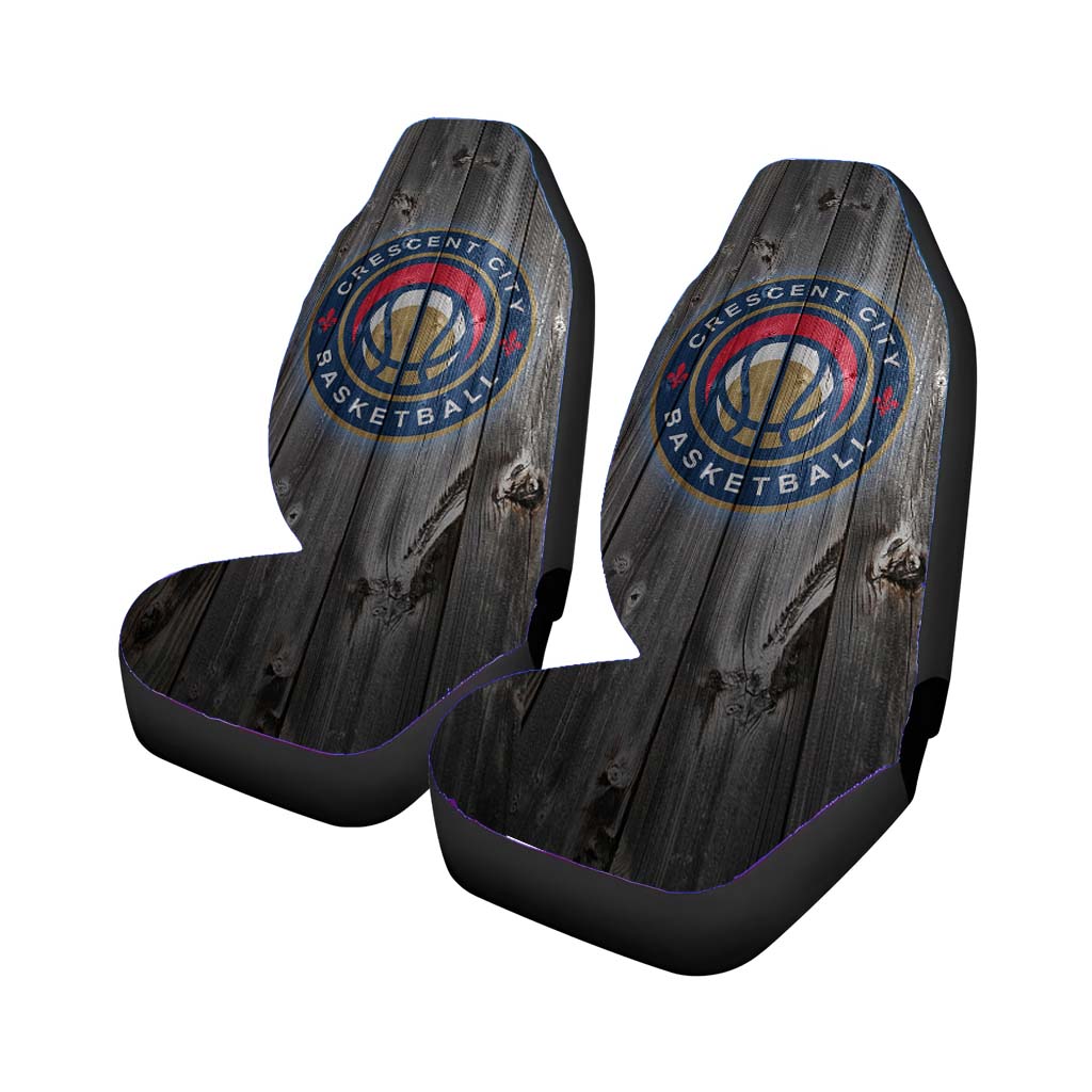 crescent city nba logo dark wood wallpaper Car Seat Covers