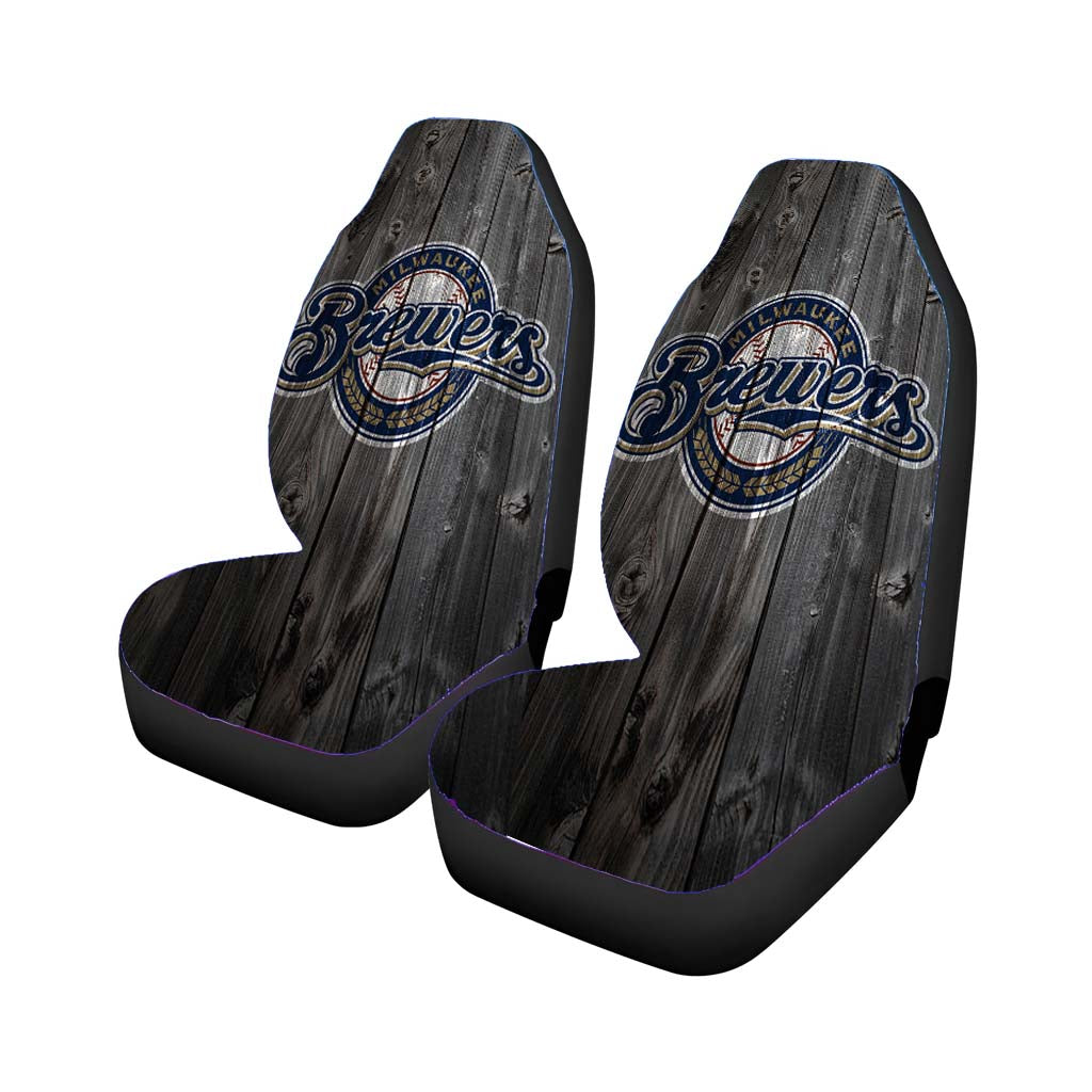 milwaukee brewers mlb logo dark wood wallpaper Car Seat Covers