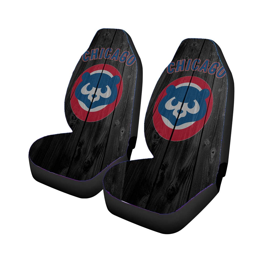 old chicago cubs mlb logo dark wood wallpaper Car Seat Covers