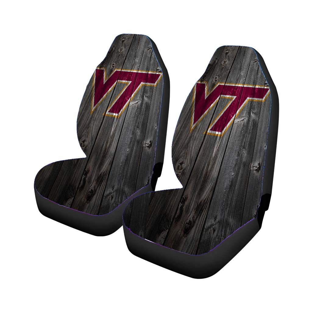 virginia tech university logo dark wood wallpaper Car Seat Covers