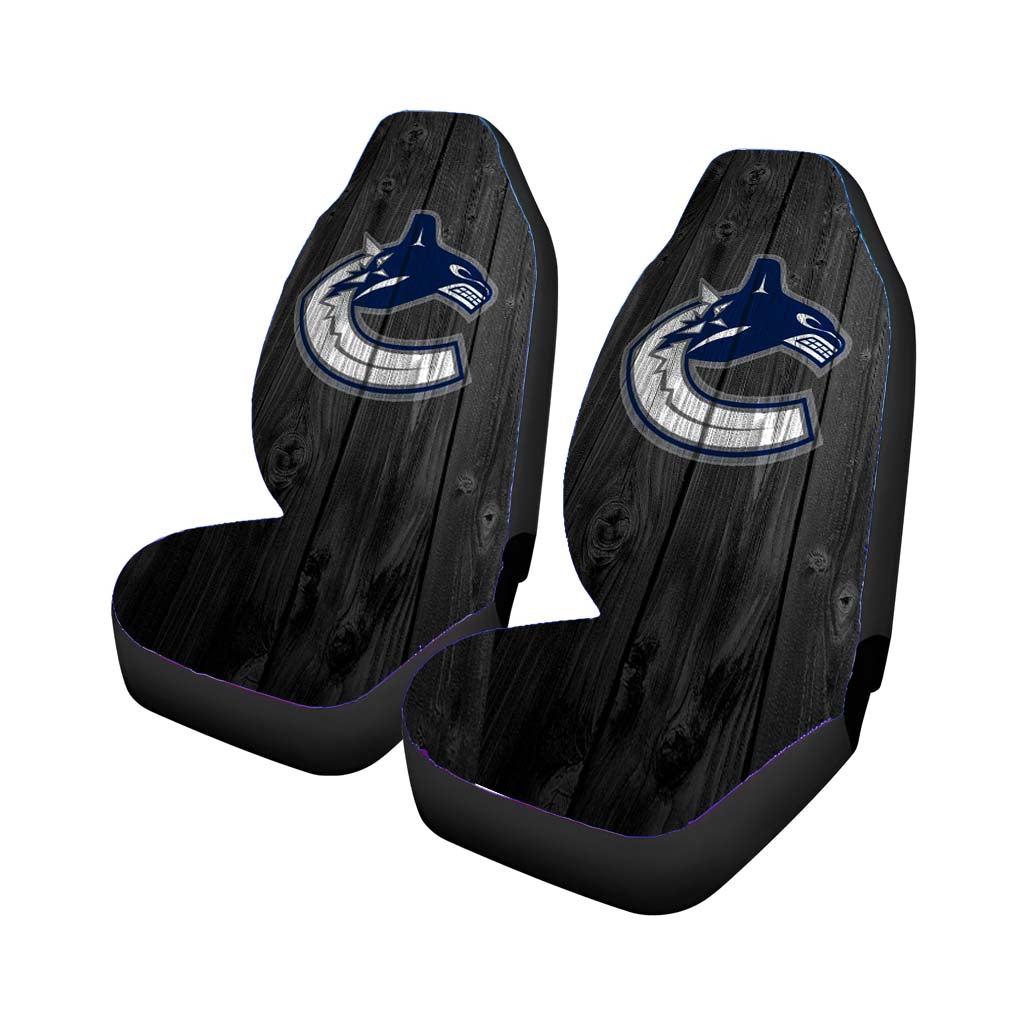 white vancouver canucks nhl logo dark wood wallpaper Car Seat Covers