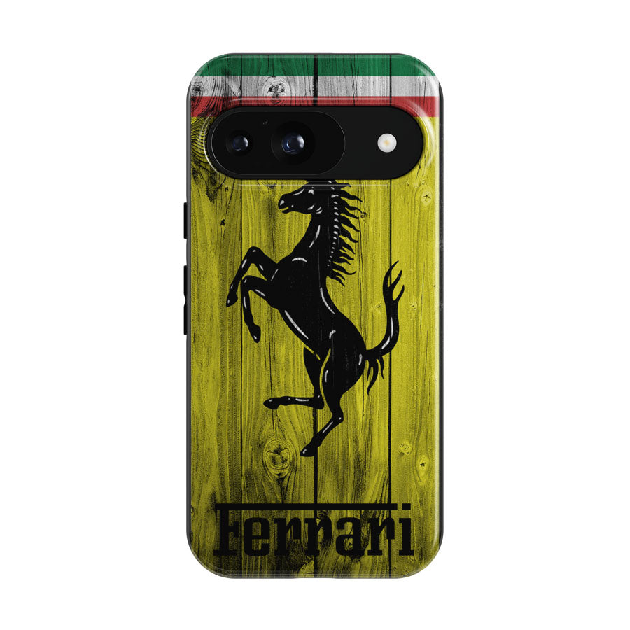 Full Ferrari Logo Dark Wood Wallpaper Google Pixel 9 | 10 Pro Case