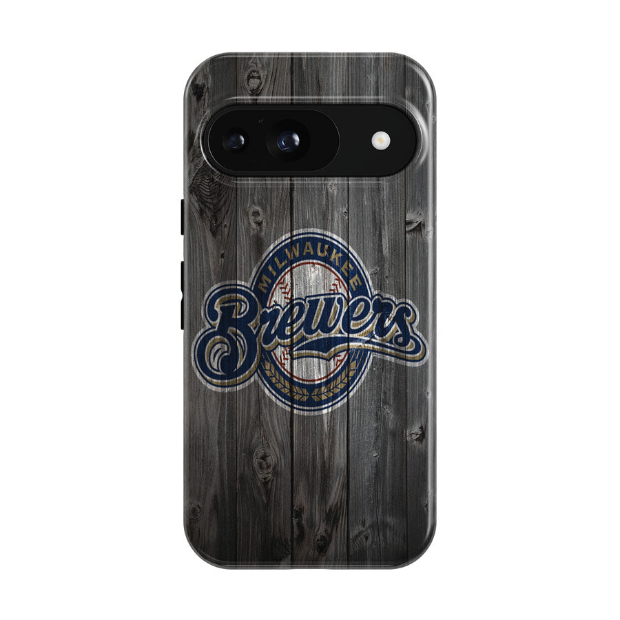Milwaukee Brewers Mlb Logo Dark Wood Wallpaper Google Pixel 9 | 10 Pro Case
