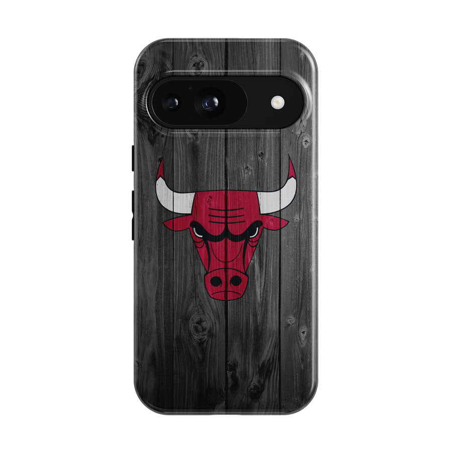 Nba Chicago Bulls Logo Dark Wood Wallpaper Google Pixel 9 | 10 Pro Case