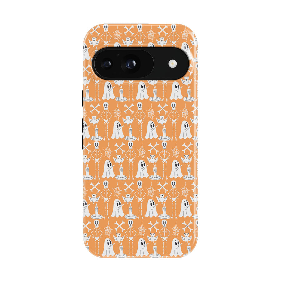 Orange Pattern Halloween Ghost Skeleton Google Pixel 9 | 10 Pro Case