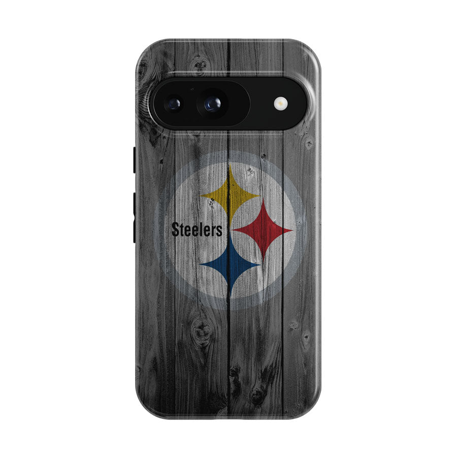 Pittsburgh Steelers Nfl Logo Dark Wood Wallpaper Google Pixel 9 | 10 Pro Case
