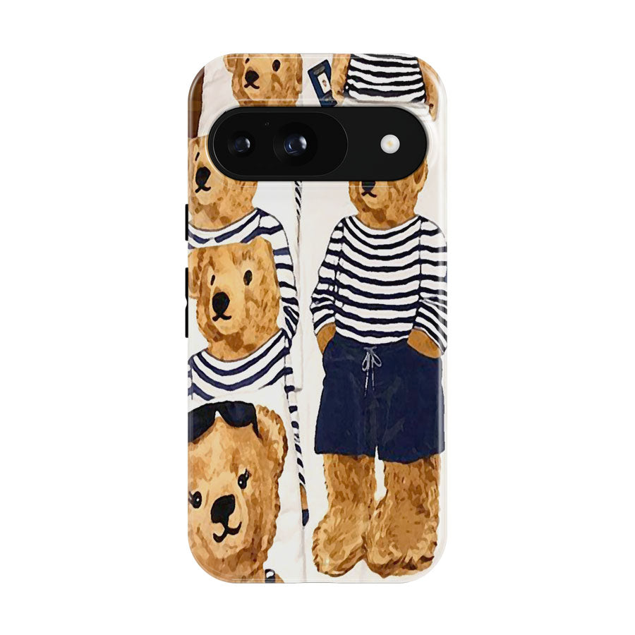 Polo Bear Pattern Blue White Stripe Google Pixel 9 | 10 Pro Case