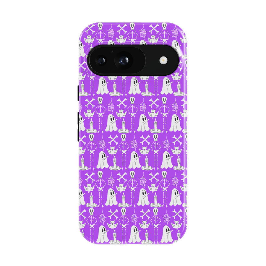 Purple Pattern Halloween Ghost Skeleton Google Pixel 9 | 10 Pro Case