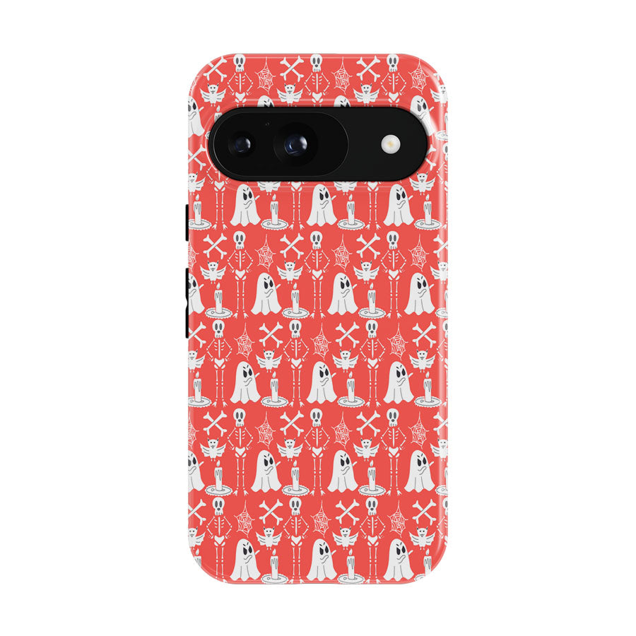 Red Pattern Halloween Ghost Skeleton Google Pixel 9 | 10 Pro Case