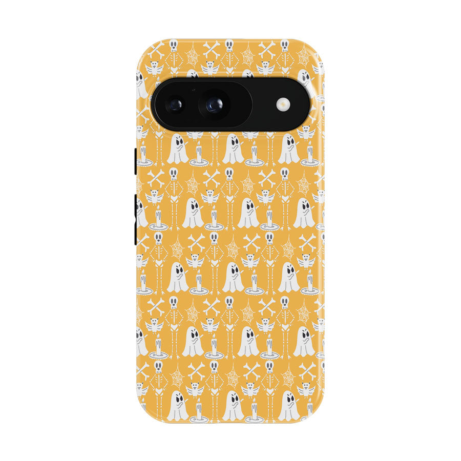 Yellow Pattern Halloween Ghost Skeleton Google Pixel 9 | 10 Pro Case