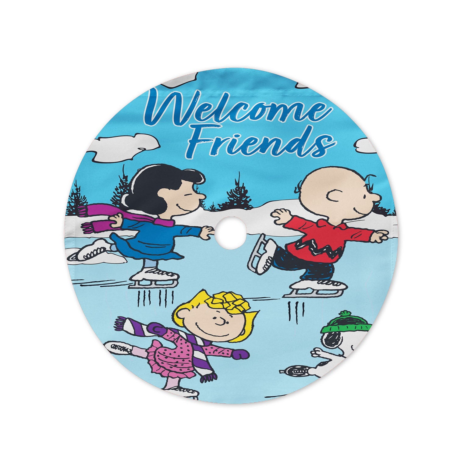 Charlie Brown Peanuts Gang Winter Christmas Tree Skirt 36 X 36 Inch