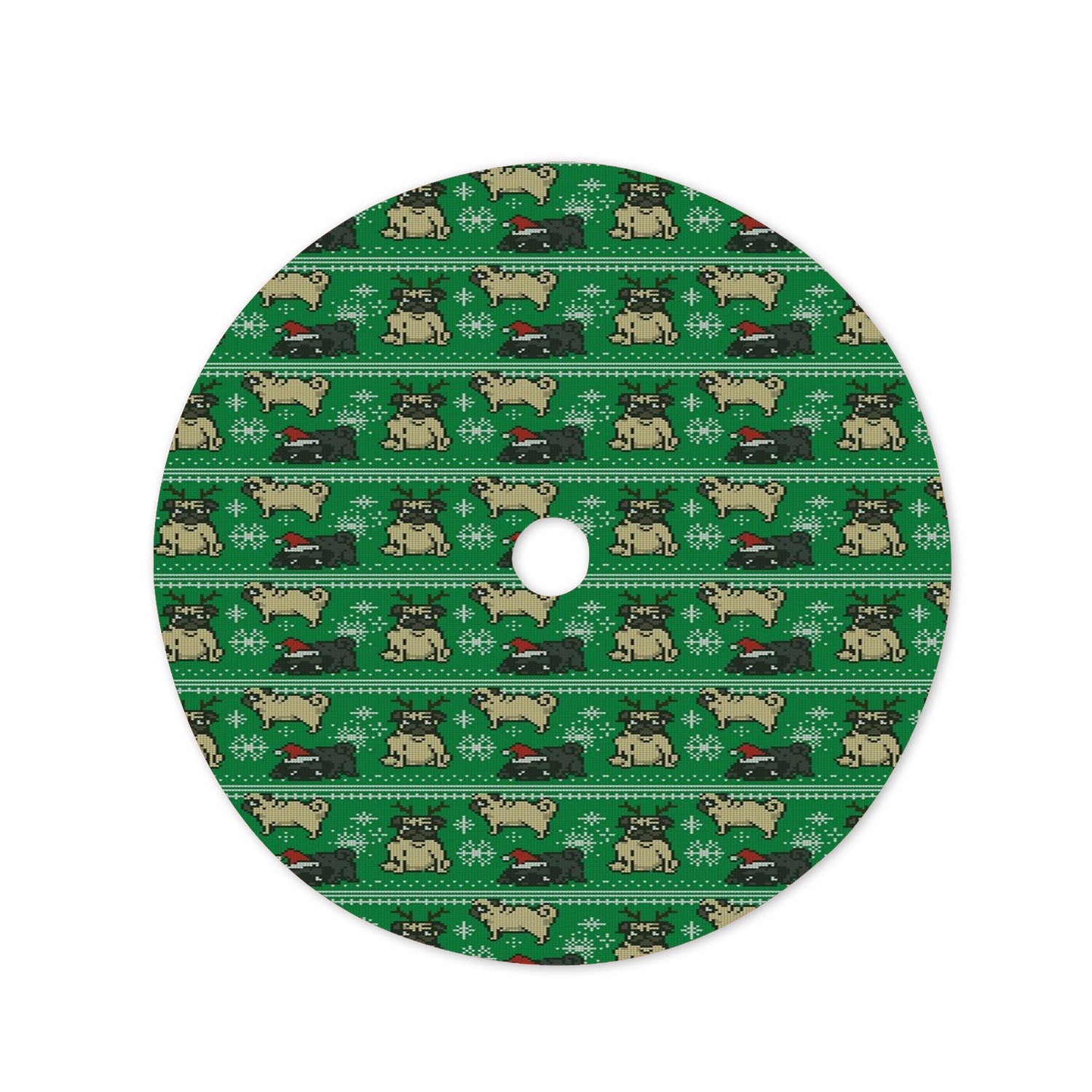 Pug Green Winter Pattern Christmas Tree Skirt 36 X 36 Inch