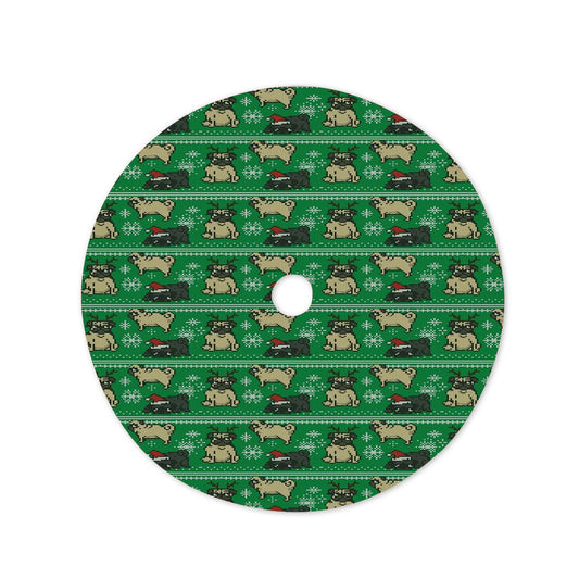 Pug Green Winter Pattern Christmas Tree Skirt 36 X 36 Inch