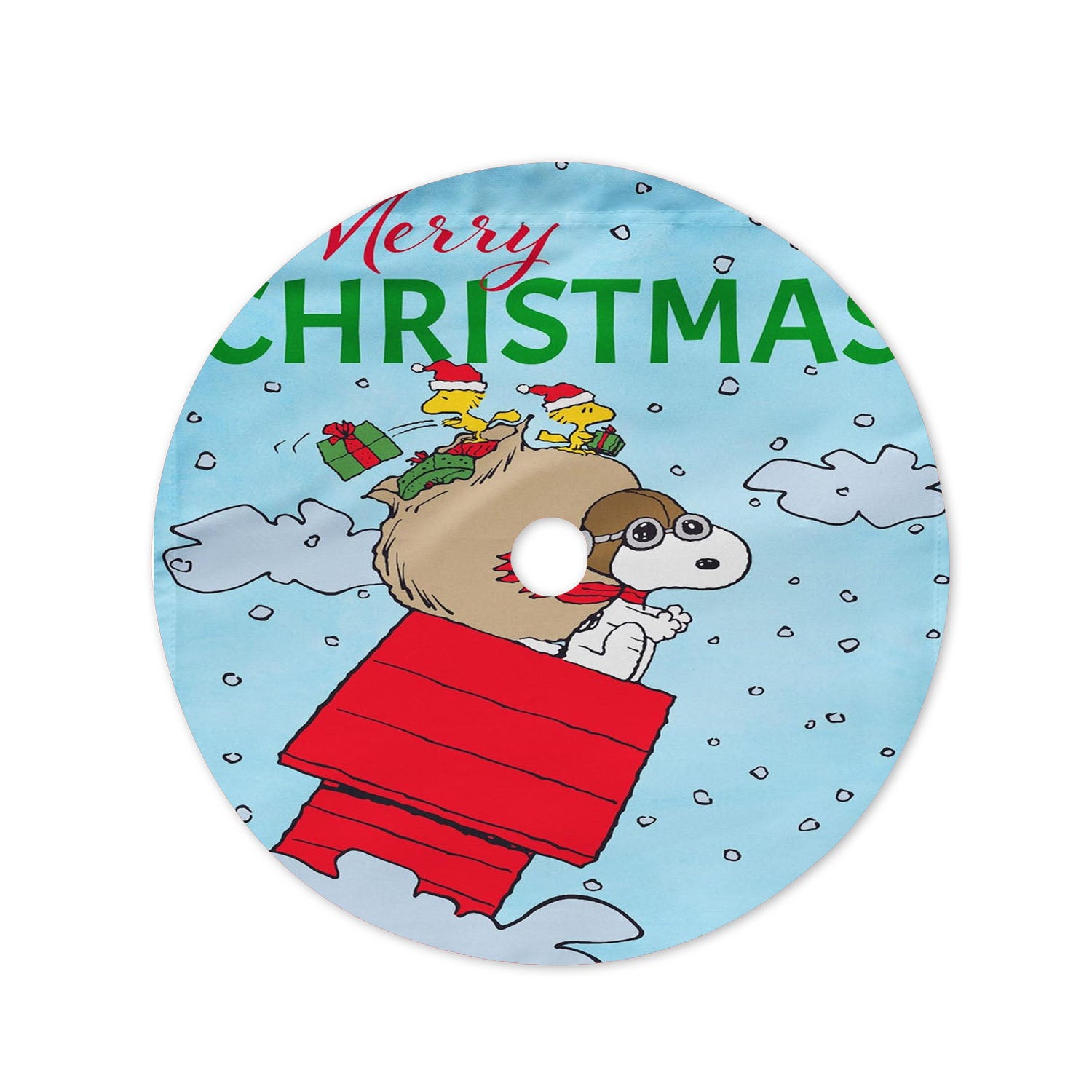 Peanuts Merry Snoopy Sleigh Christmas Tree Skirt 36 X 36 Inch