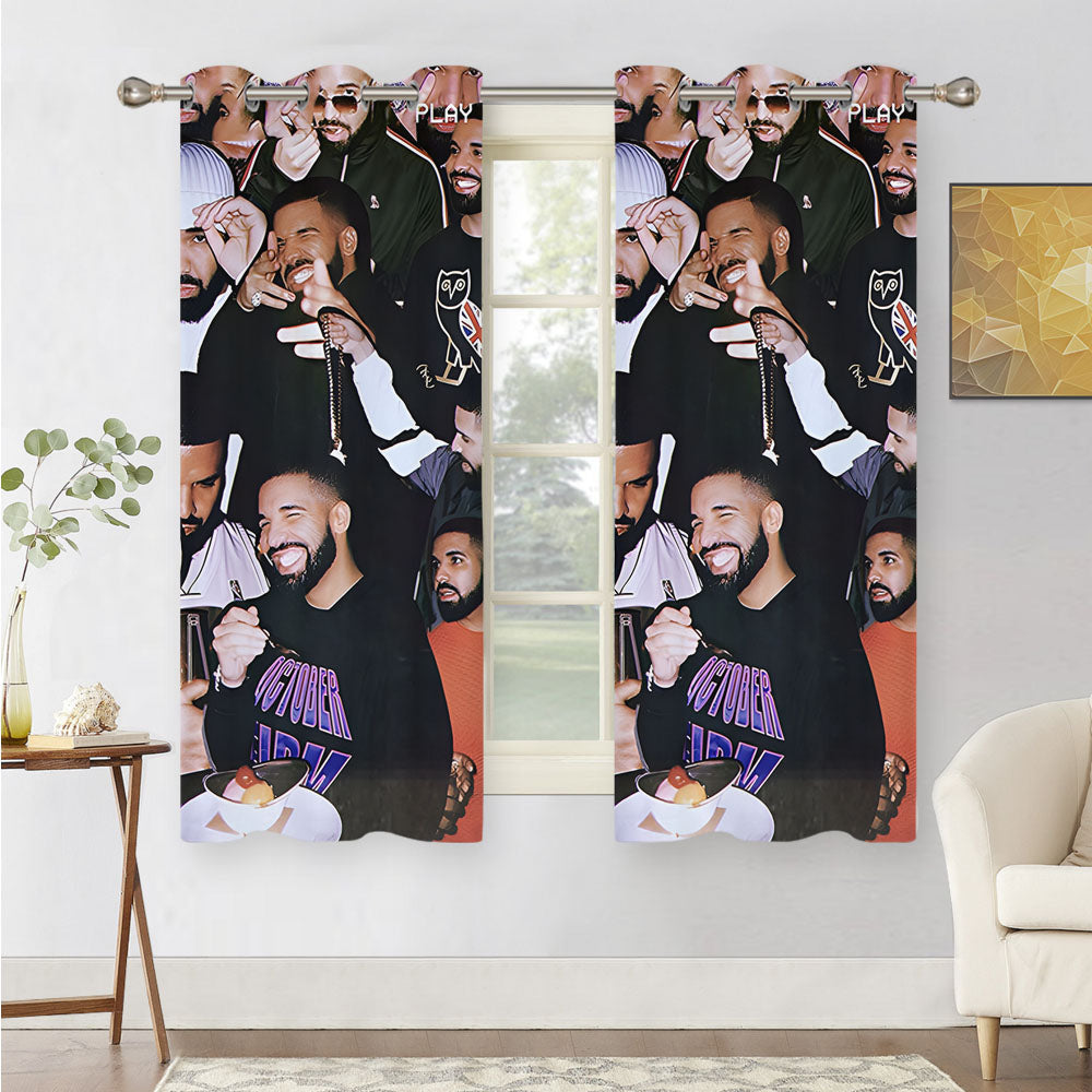 Drake Collage Peach Skin Window Curtains