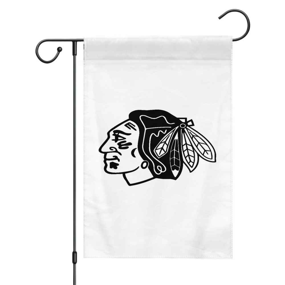 Black White Chicago Blackhawks Logo Garden Flags Yard Outdoor Lawn 12 X 18