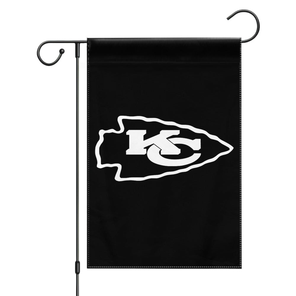 Black White Kansas City Chiefs Logo Garden Flags Yard Outdoor Lawn 12 X 18
