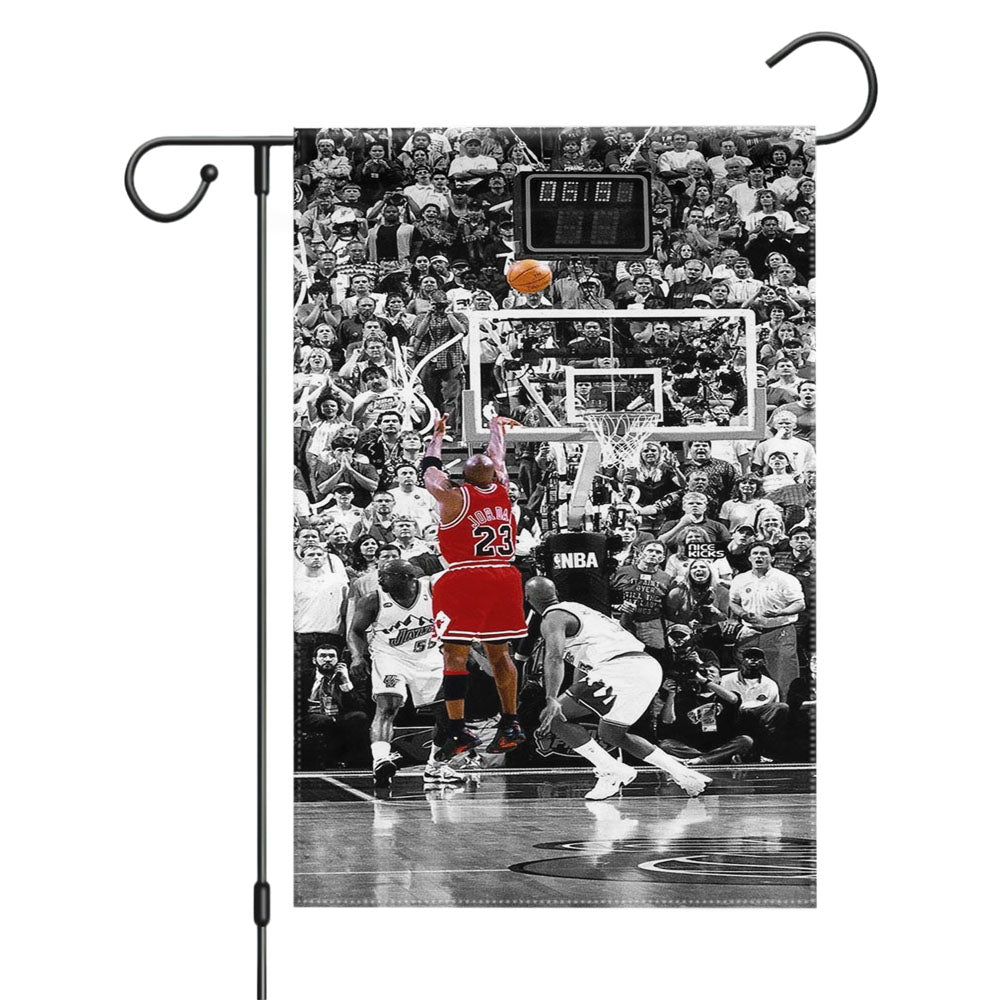 Black White Michael Jordan Last Shot Garden Flags Yard Outdoor Lawn 12 X 18