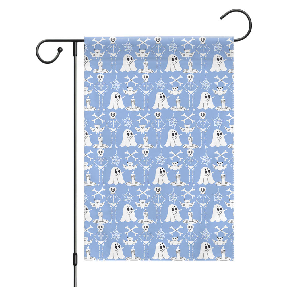Blue Pattern Halloween Ghost Skeleton Garden Flags Yard Outdoor Lawn 12 X 18