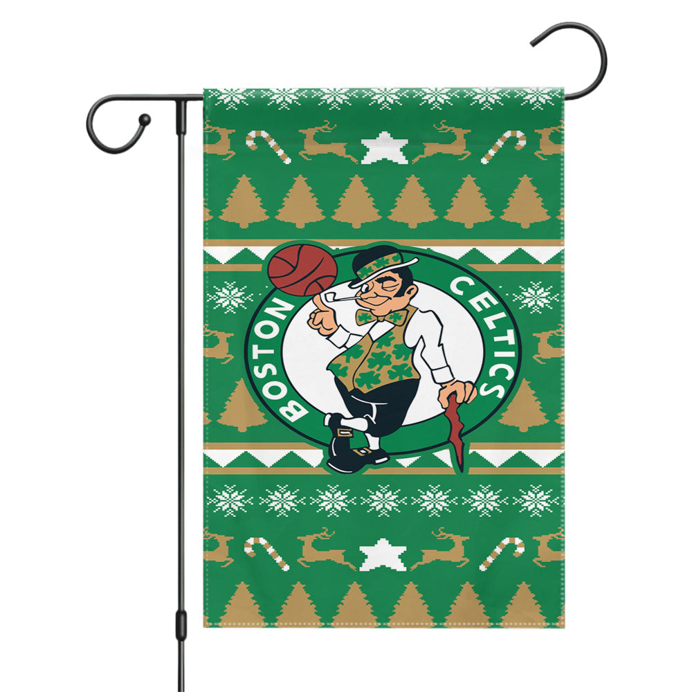 Boston Celtics Christmas Sweater Garden Flags Yard Outdoor Lawn 12 X 18