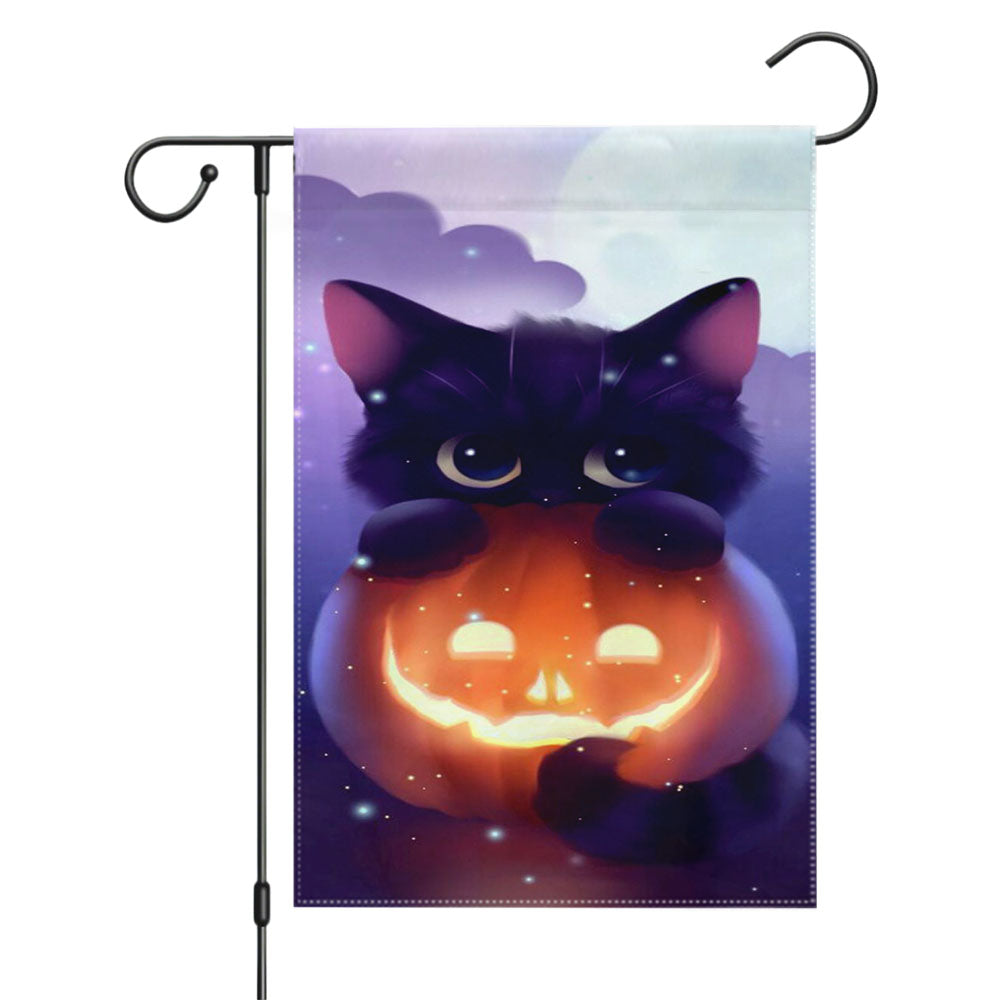 Cat Halloween Illustration Garden Flags Yard Outdoor Lawn 12 X 18