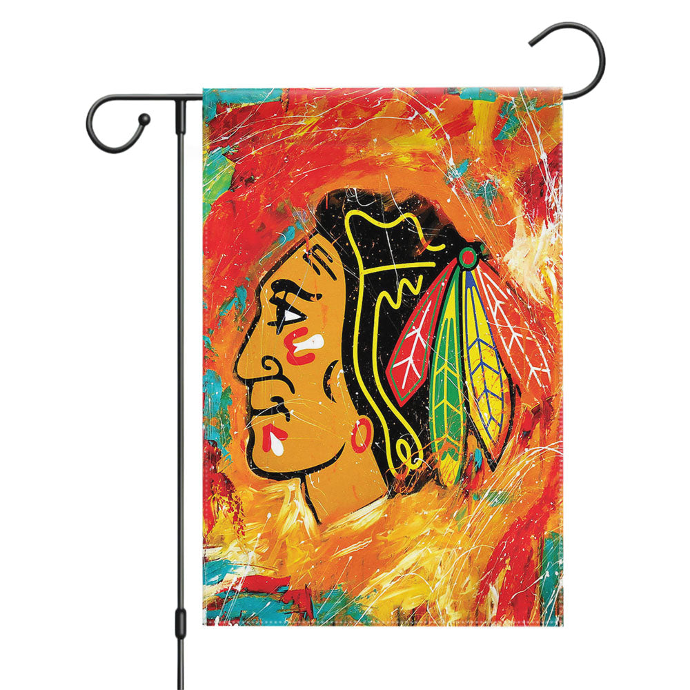 Chicago Blackhawks Ice Texture Logo Wallpaper Garden Flags Yard Outdoor Lawn 12 X 18