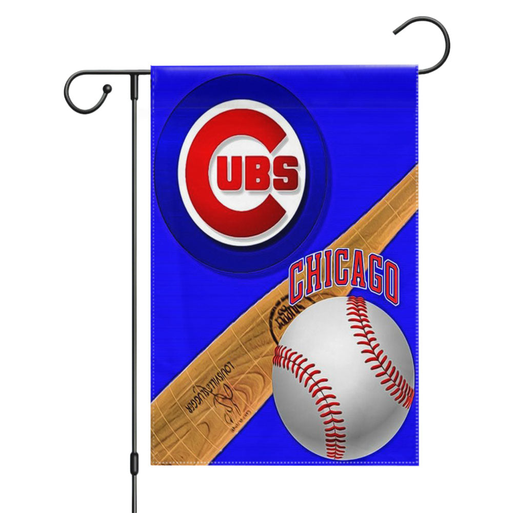 Chicago Cubs Baseball Logo Dark Wood Wallpaper Garden Flags Yard Outdoor Lawn 12 X 18
