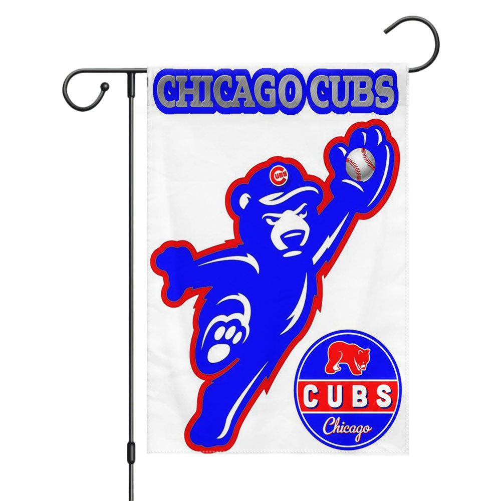 Chicago Cubs Bear Logo Garden Flags Yard Outdoor Lawn 12 X 18