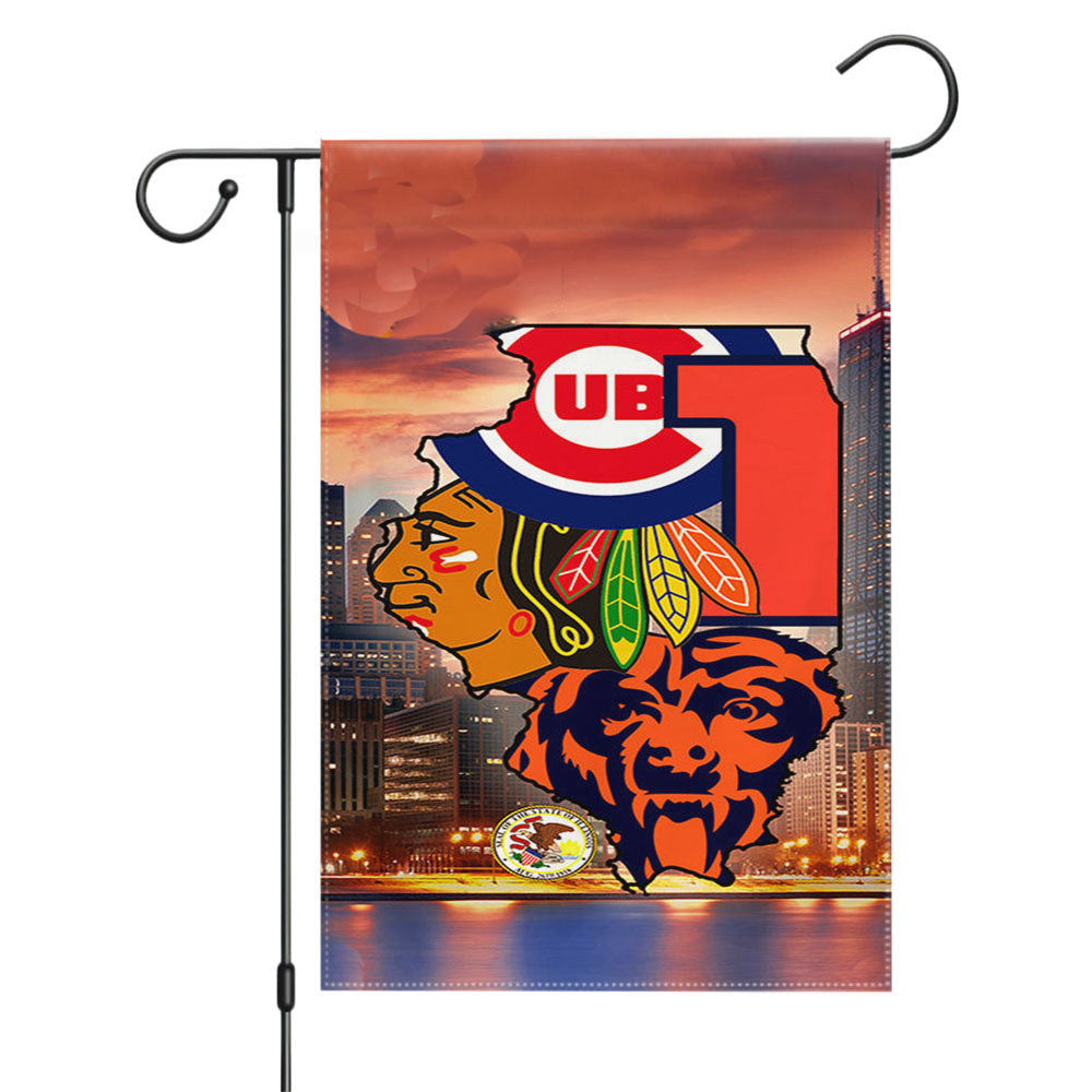 Chicago Cubs Bears Grunge Garden Flags Yard Outdoor Lawn 12 X 18