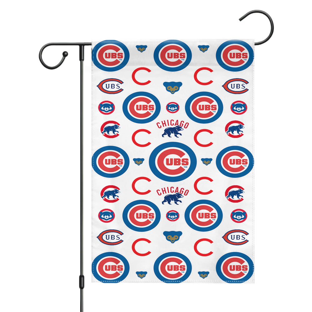 Chicago Cubs Logo Stripe 2 Garden Flags Yard Outdoor Lawn 12 X 18