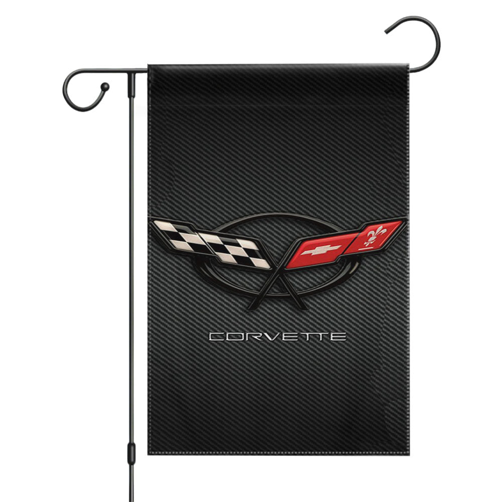 Corvette Logo Carbon Garden Flags Yard Outdoor Lawn 12 X 18