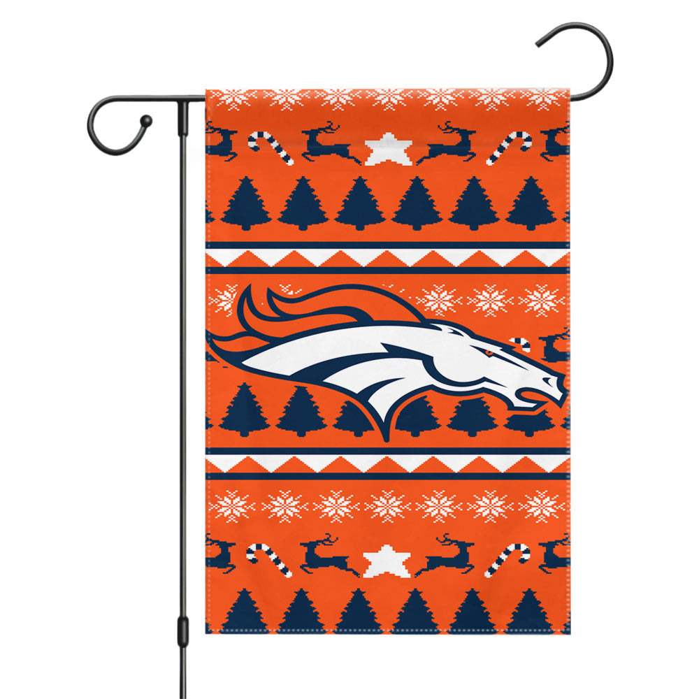 Denver Broncos Christmas Sweater Garden Flags Yard Outdoor Lawn 12 X 18