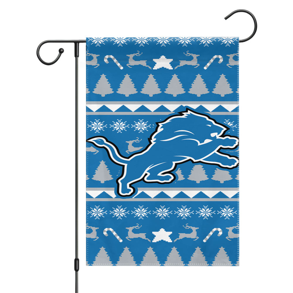 Detroit Lions Christmas Sweater Garden Flags Yard Outdoor Lawn 12 X 18