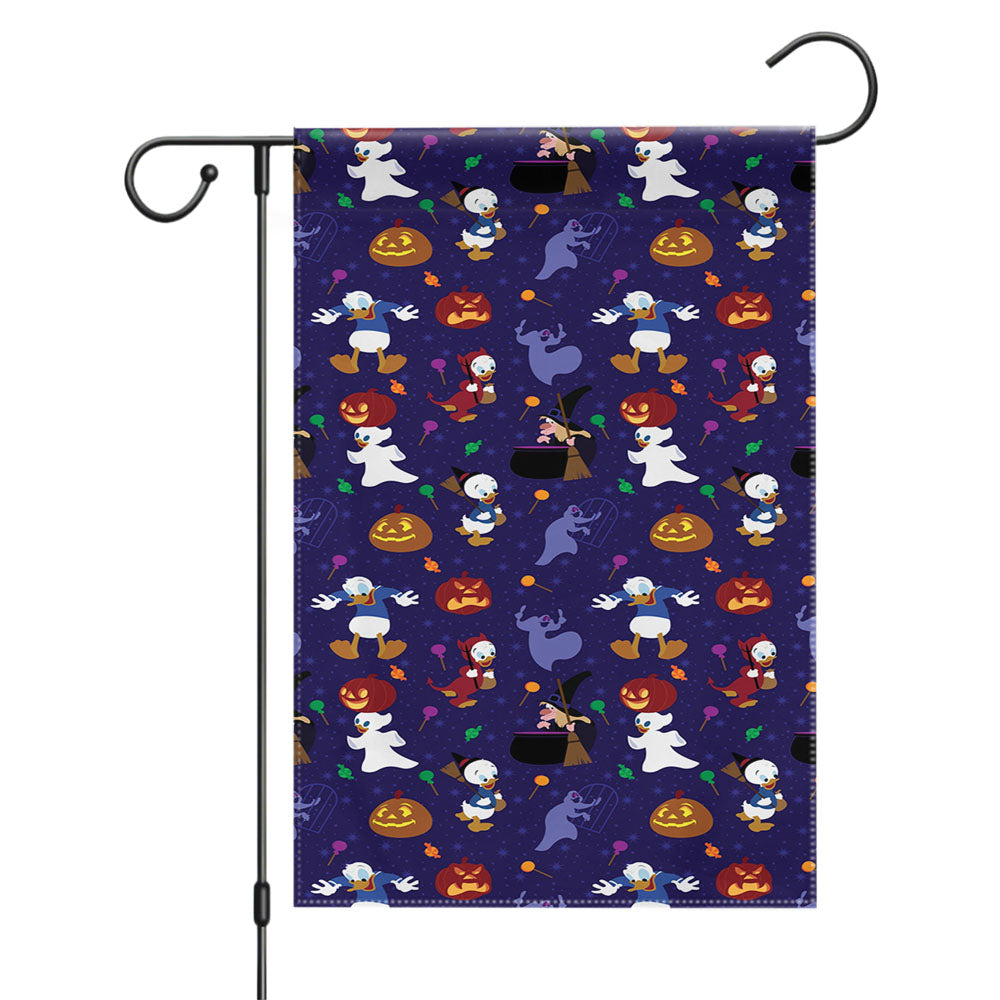 Donald Duck Purple Halloween Pattern Garden Flags Yard Outdoor Lawn 12 X 18