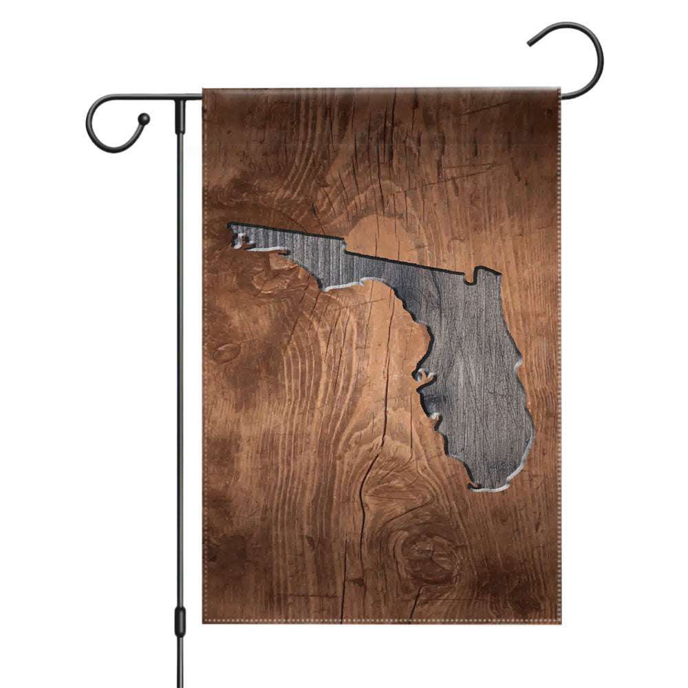 Florida States Map Two Tone Wood Texture Garden Flags Yard Outdoor Lawn 12 X 18