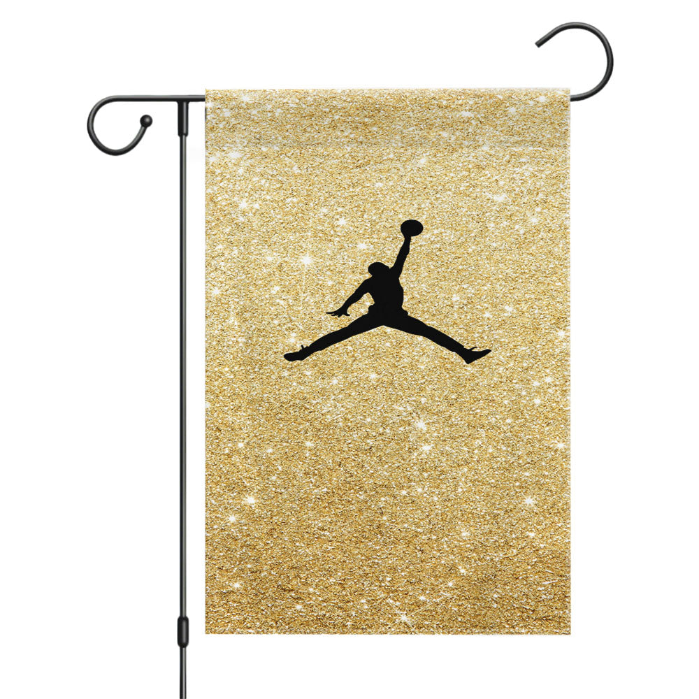 Gold Glitter Air Jordan Logo Garden Flags Yard Outdoor Lawn 12 X 18