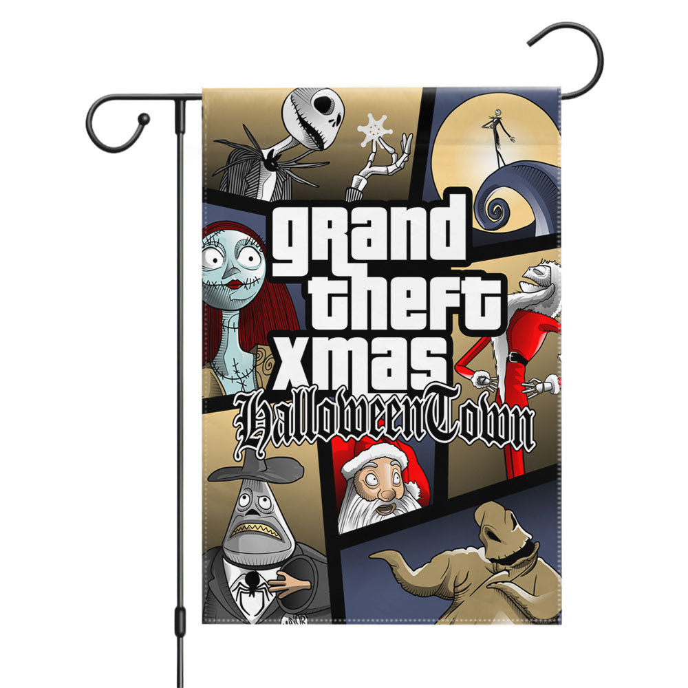 Grand Theft Xmas Halloweentown Garden Flags Yard Outdoor Lawn 12 X 18