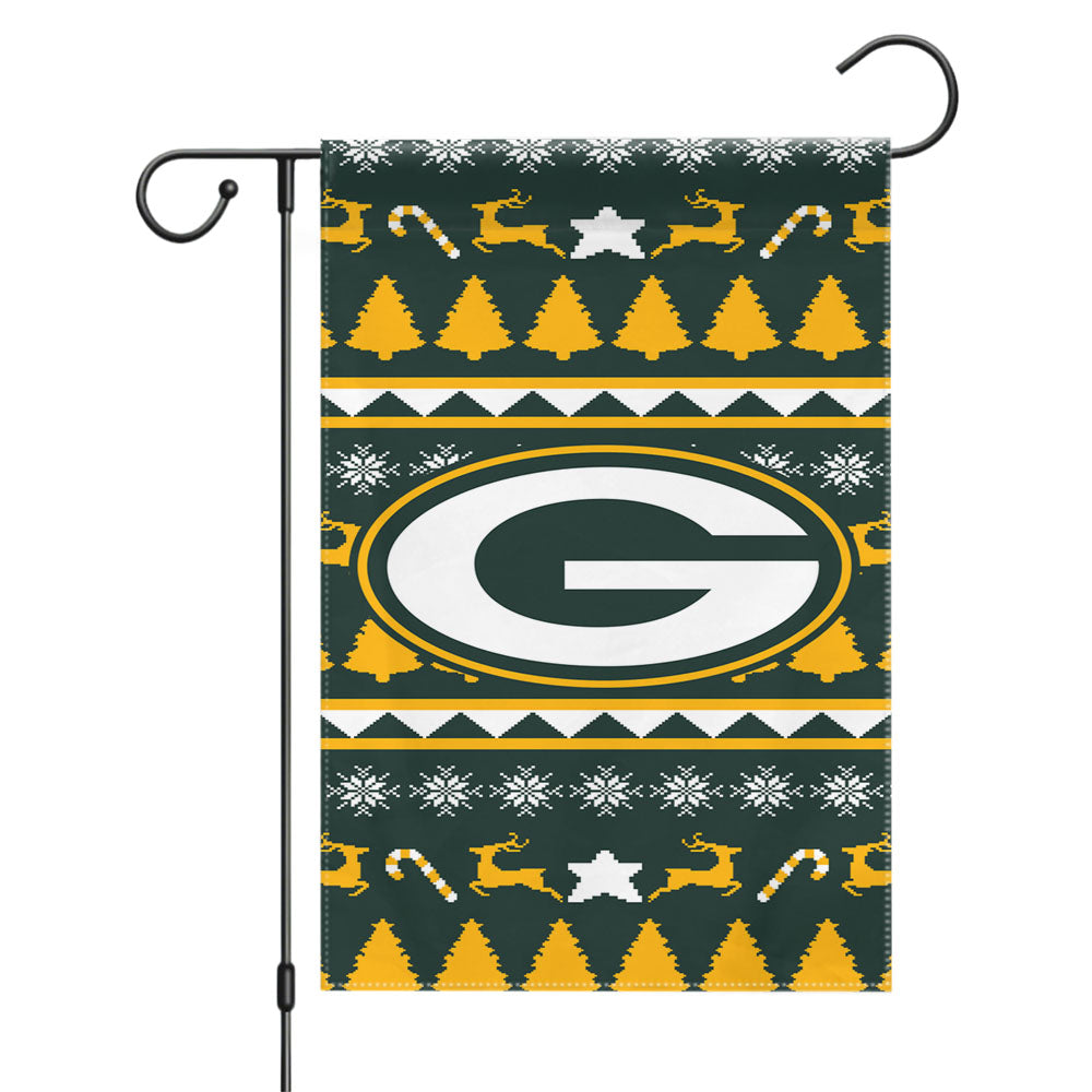 Green Bay Packers Christmas Sweater Garden Flags Yard Outdoor Lawn 12 X 18