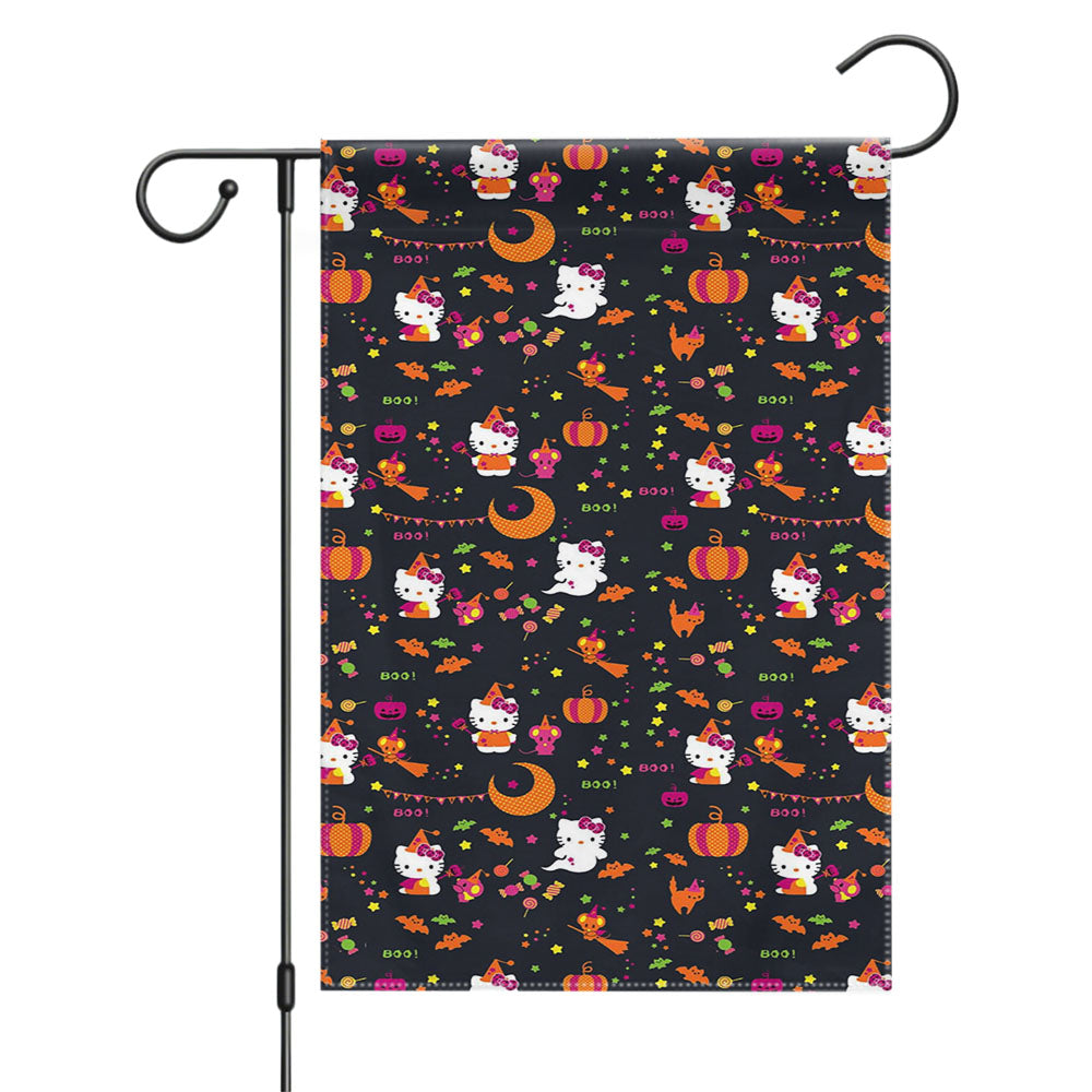 Hello Kitty Halloween Pattern Garden Flags Yard Outdoor Lawn 12 X 18