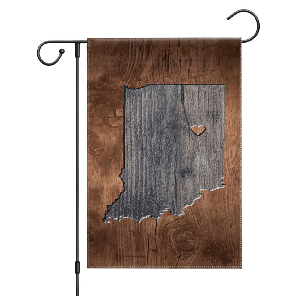Indiana States Map Two Tone Wood Texture Garden Flags Yard Outdoor Lawn 12 X 18