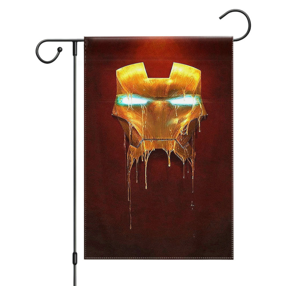 Ironman Melted Gold Mask Garden Flags Yard Outdoor Lawn 12 X 18