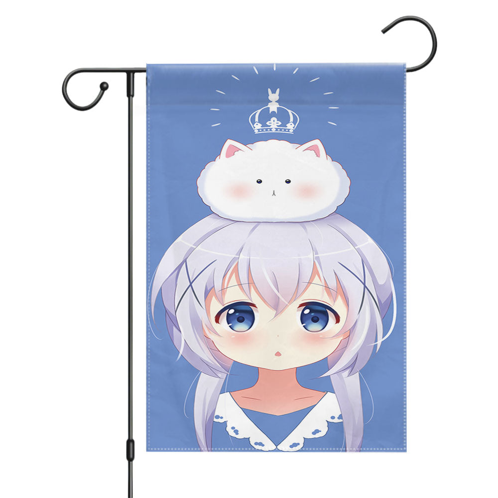 Kafuu Chino Anime Girl Garden Flags Yard Outdoor Lawn 12 X 18