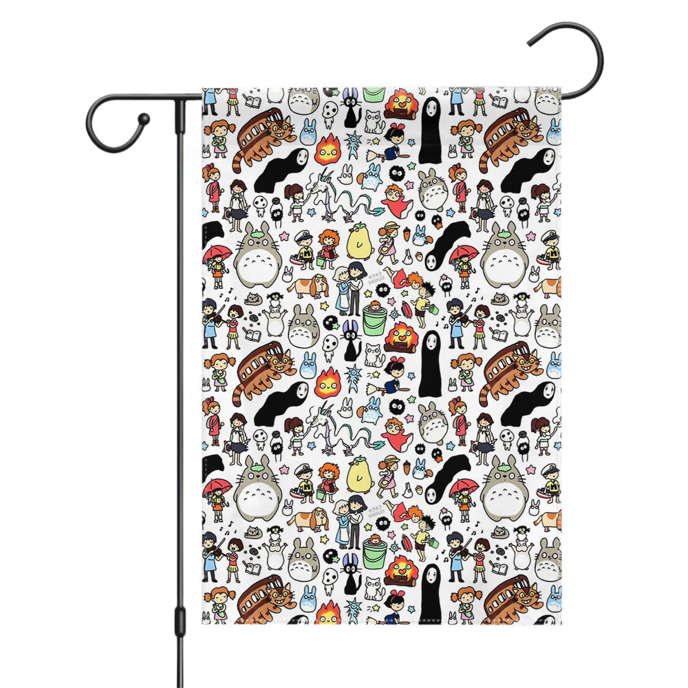 Kawaii Ghibli Doodle Garden Flags Yard Outdoor Lawn 12 X 18
