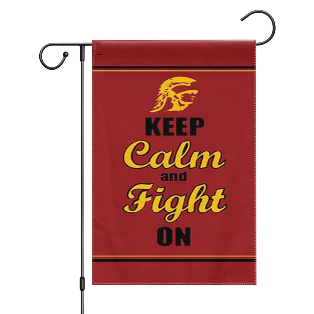 Keep Calm Fight On Usc Garden Flags Yard Outdoor Lawn 12 X 18