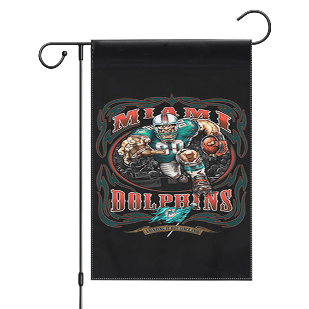 Miami Dolphins Logos On Blk Garden Flags Yard Outdoor Lawn 12 X 18